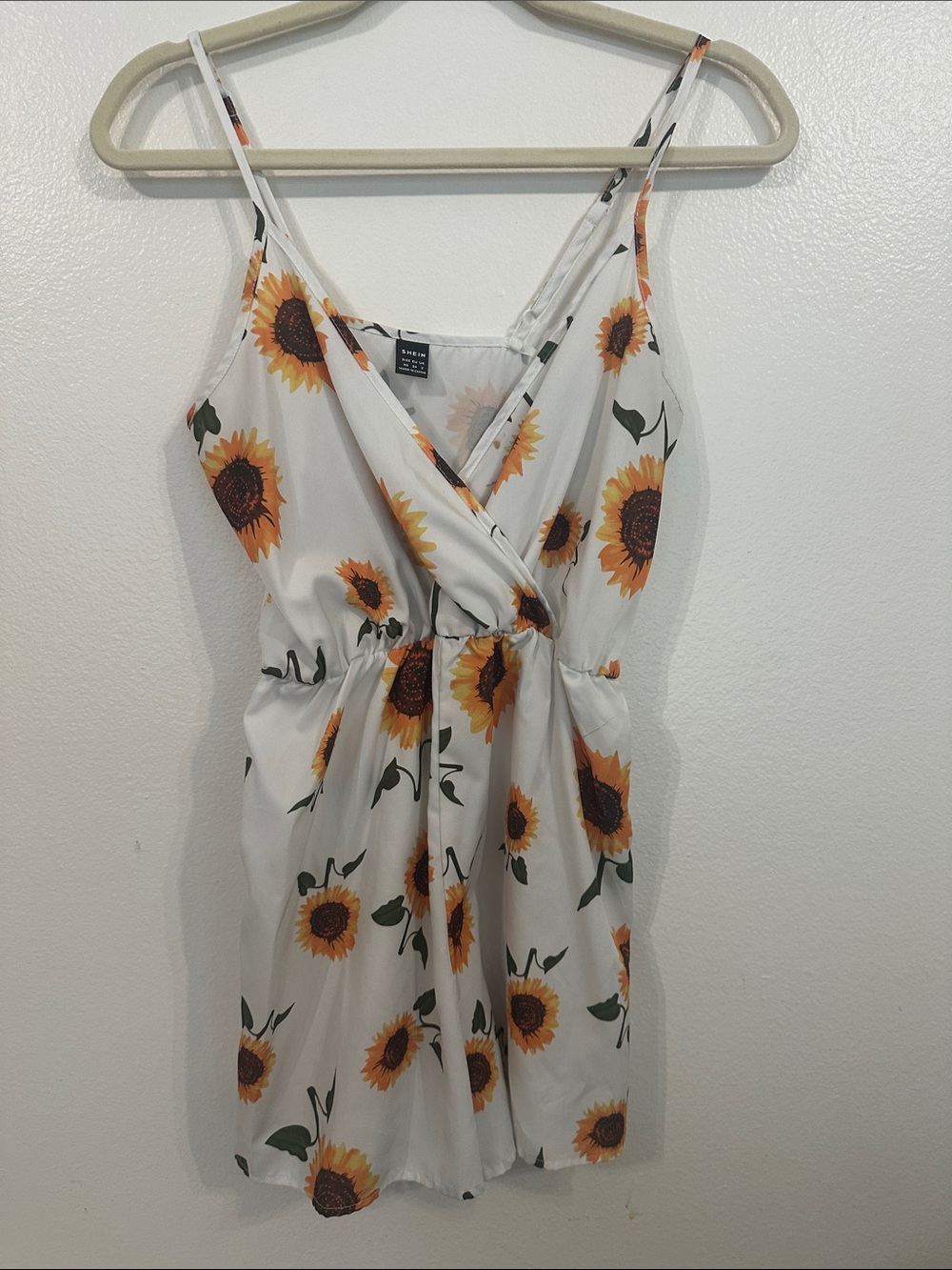 SHEIN White Sunflower Wrap-Style Mini Dress